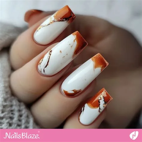 Burnt Orange Marble Effect Nails - burnt orange marble effect nails