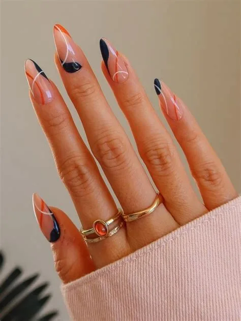 Minimalist Burnt Orange Line Art Nails - minimalist burnt orange line art nails